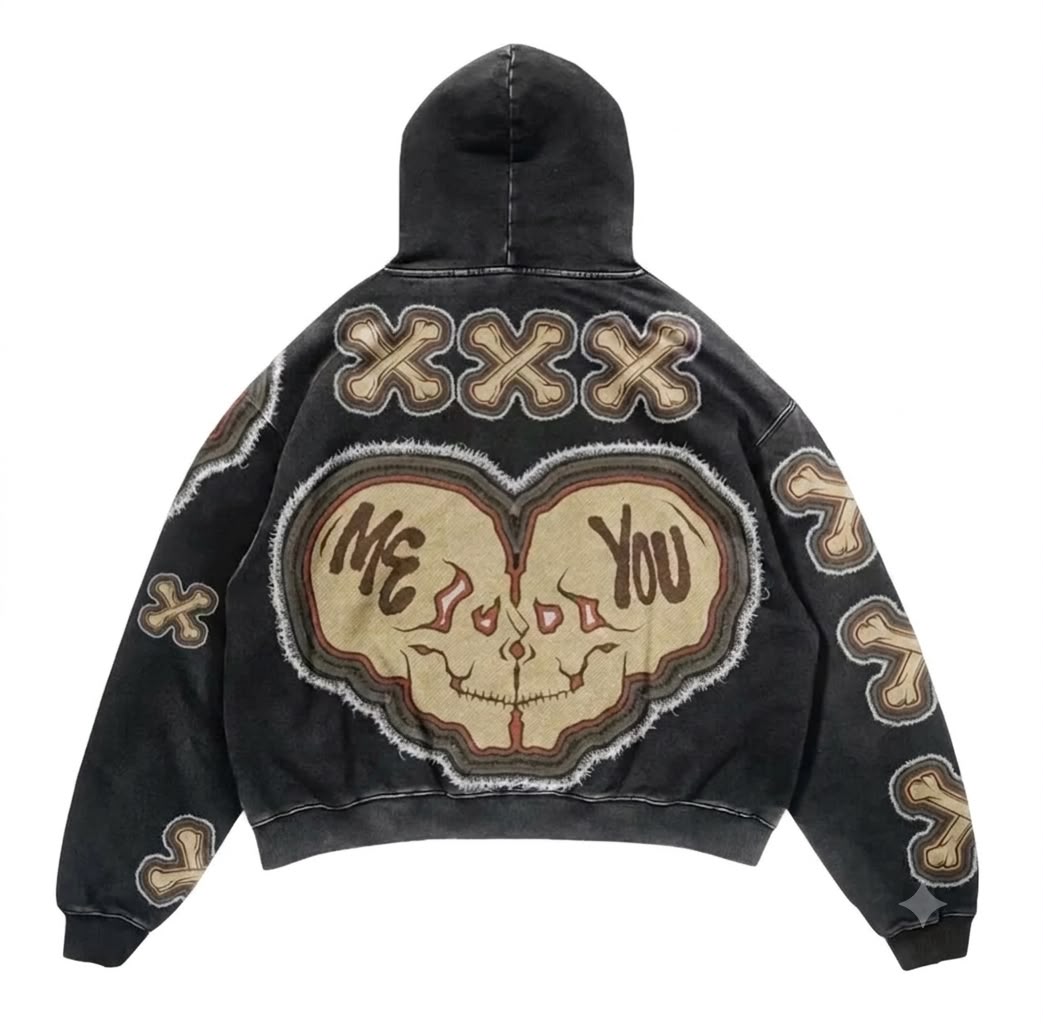 Retro Skull Print Hoodie Streetwear