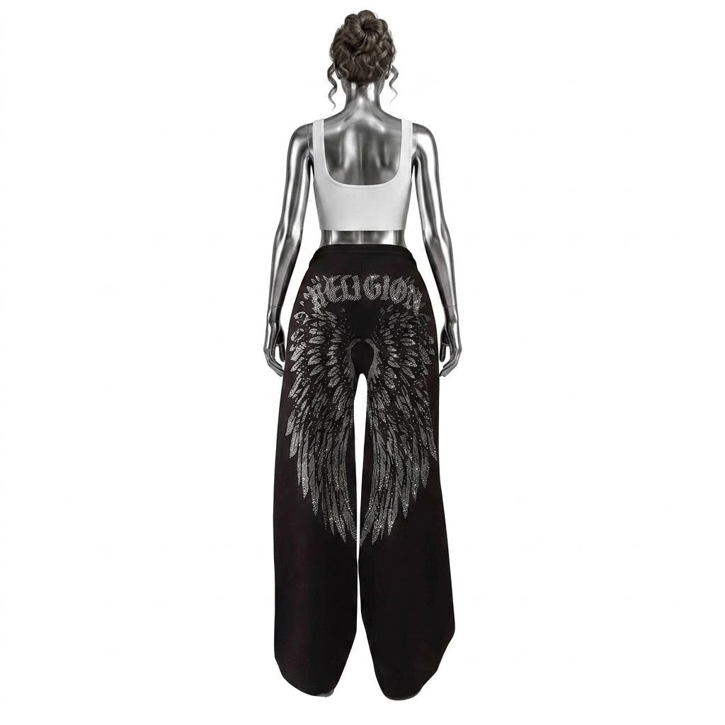 Shiny Rhinestone Angle Wings SweatPants