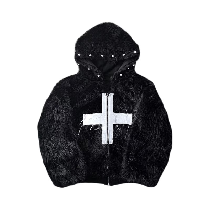 Obsidian Cross Fur Hoodie