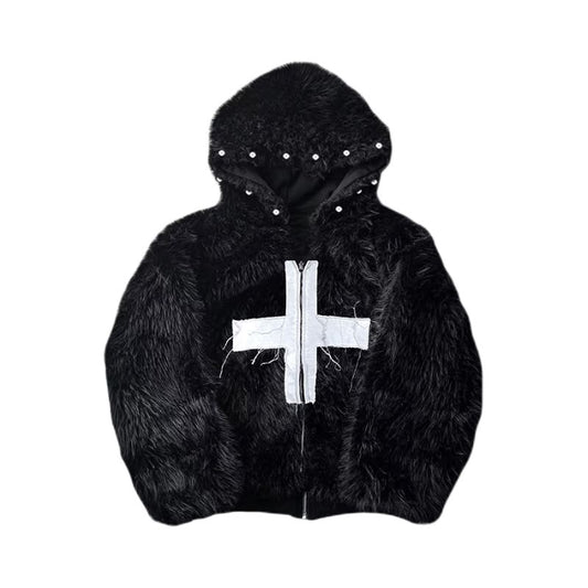 Obsidian Cross Fur Hoodie