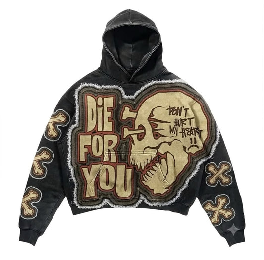 Retro Skull Print Hoodie Streetwear