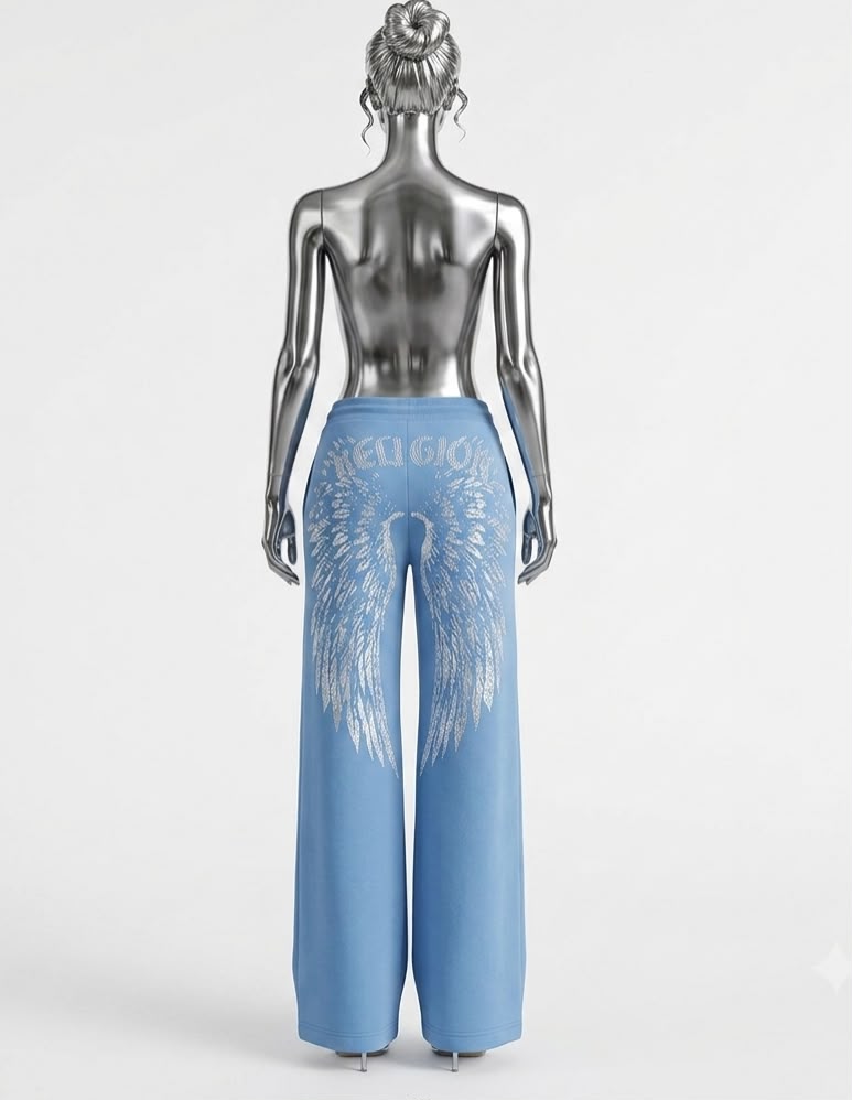Shiny Rhinestone Angle Wings SweatPants