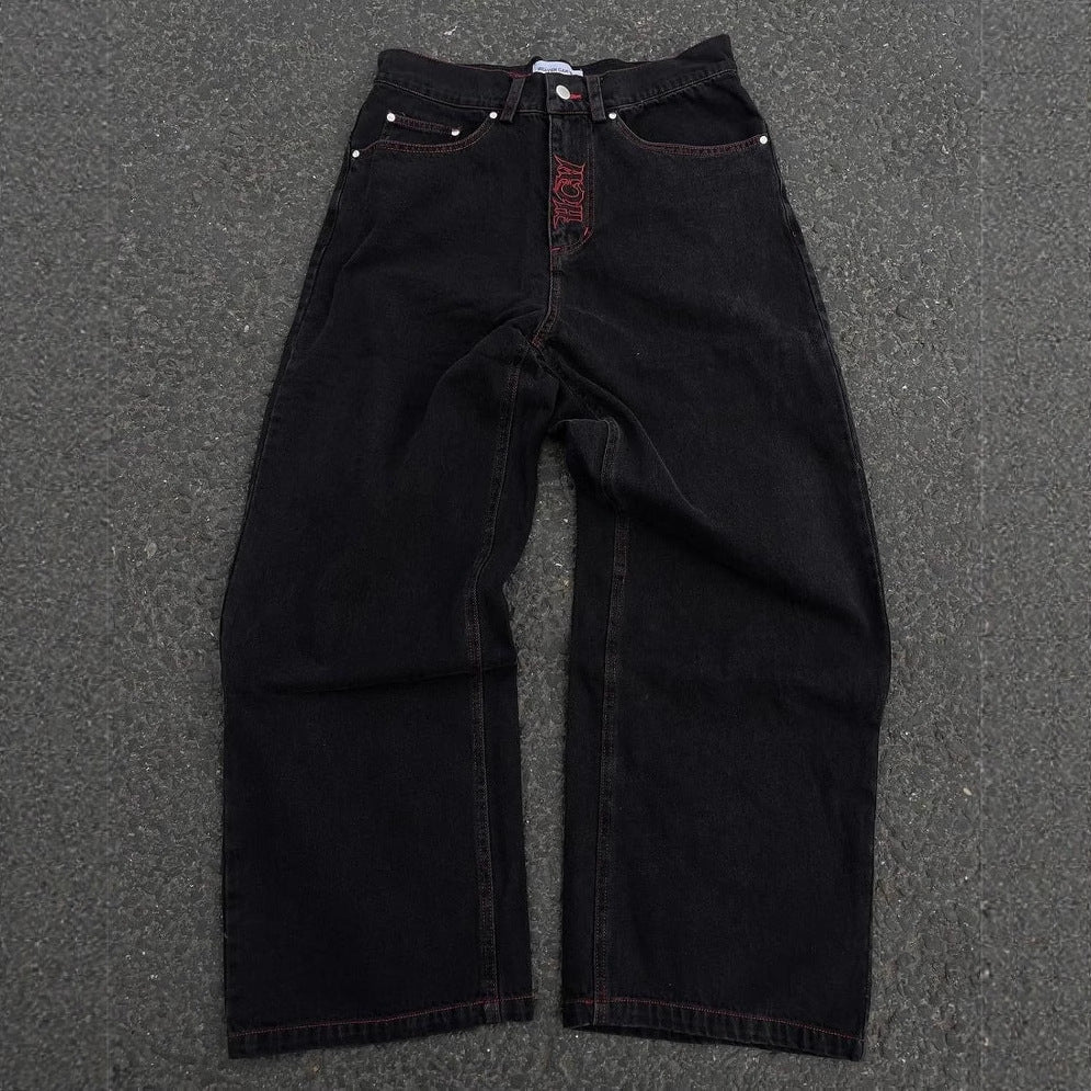 Retro Washed Denim Jorts with Skull Embroidery